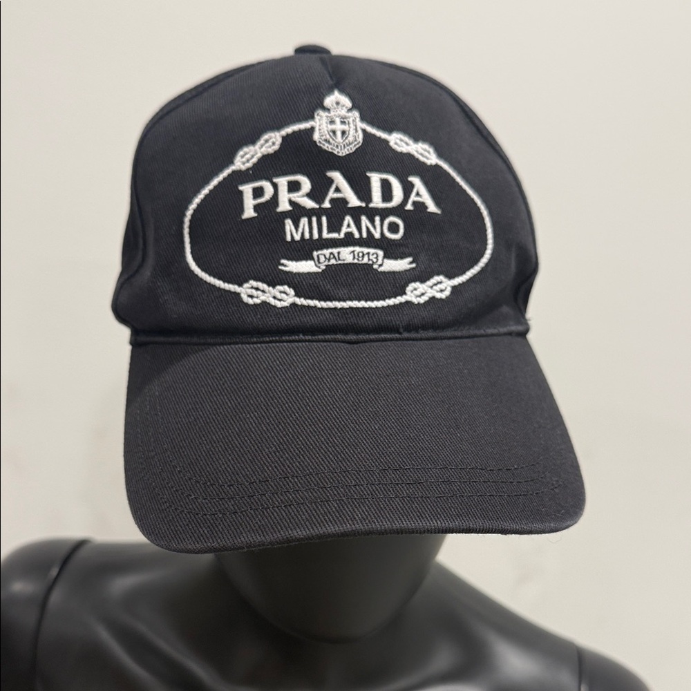 Prada Milano Logo Embroidered Cap Black Size 57 NEW Classic